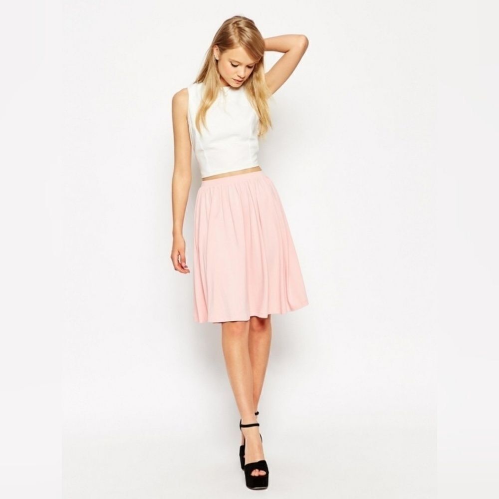 Asos Blush Pink Midi Skater‎ Skirt 14